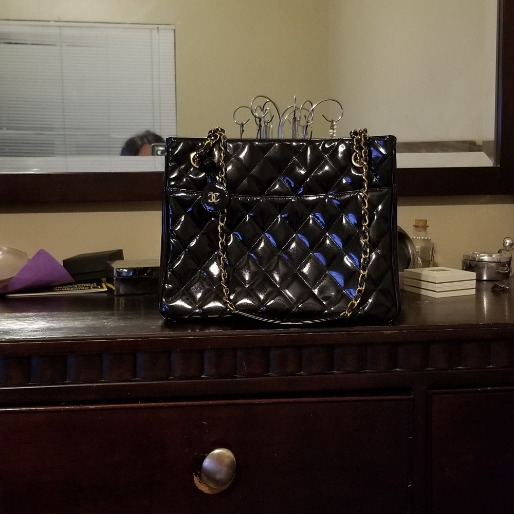 Authentic Chanel vintage black patent  tote